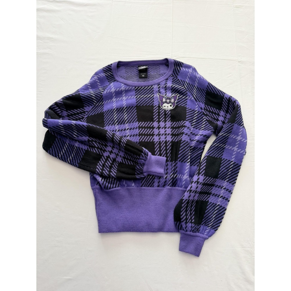 Kuromi By Sanrio Sweater Juniors Medium Purple Plaid Kuromi Knit Pullover Anime
